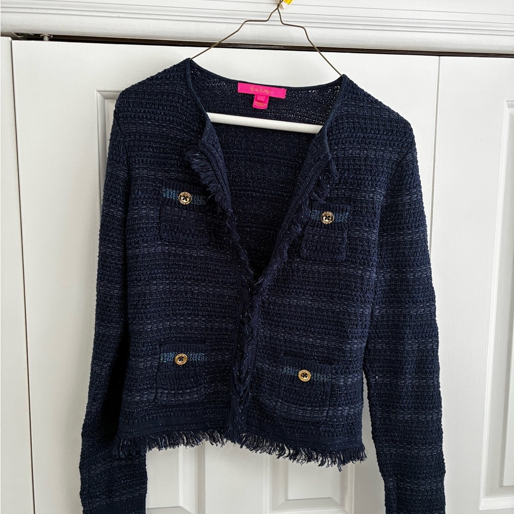 Lilly Pulitzer Navy Cardigan with Gold Buttons